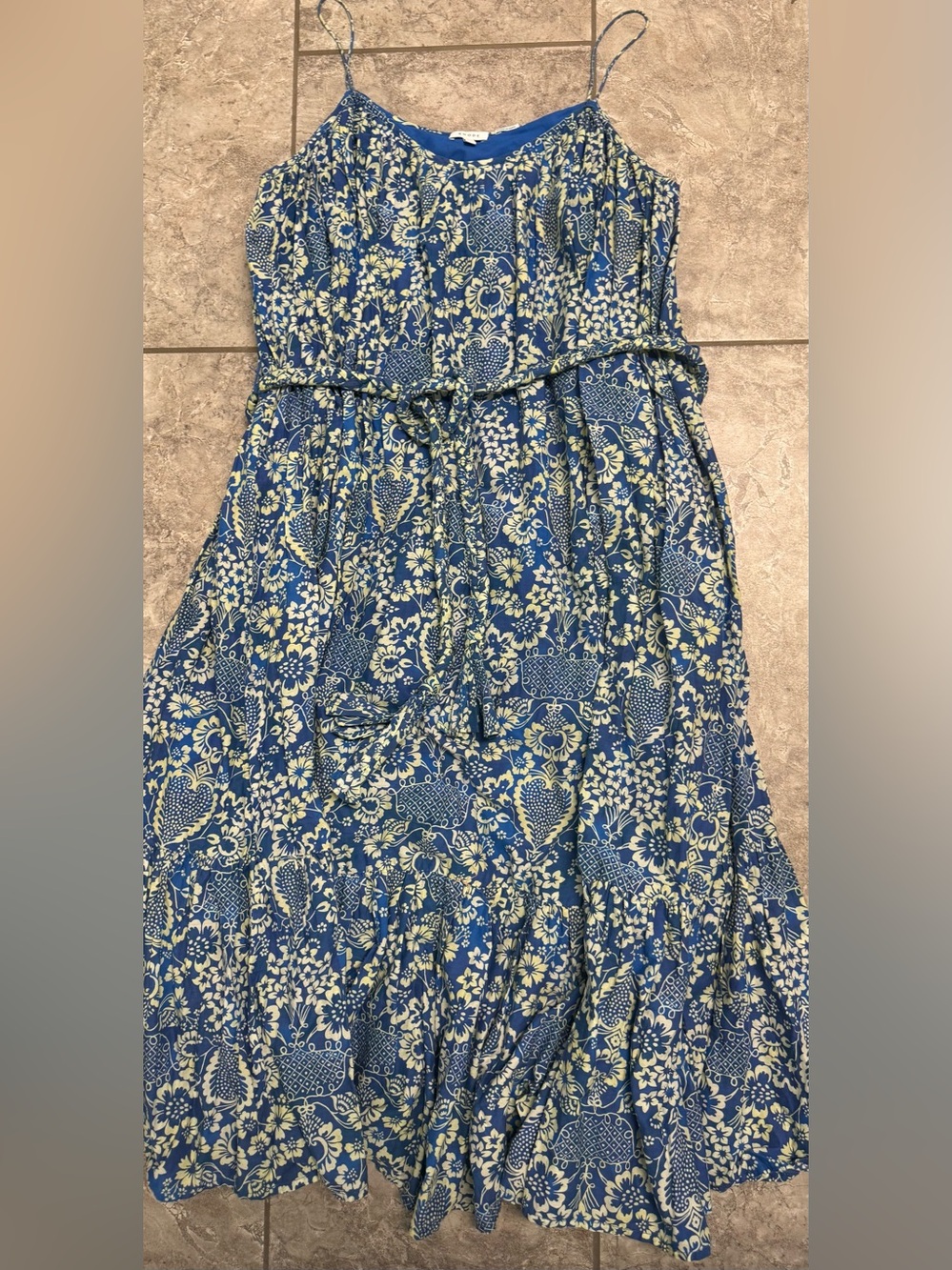 RHODE Lea Belted Blue and Cream Floral Cotton-Poplin Midi Dress XS - Picture 8 of 12